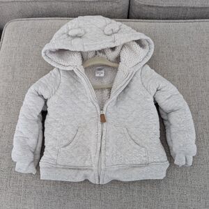Carter's Baby Cozy Gray Quilted Hoodie with Sherpa Lining - 24 Months